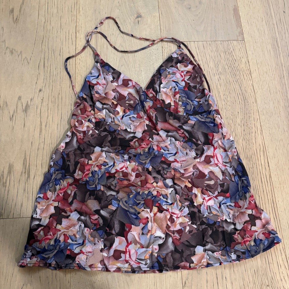 Tavik Womens Abstract Floral Print Lace Up Back Camisole Top Multicolor Small‎